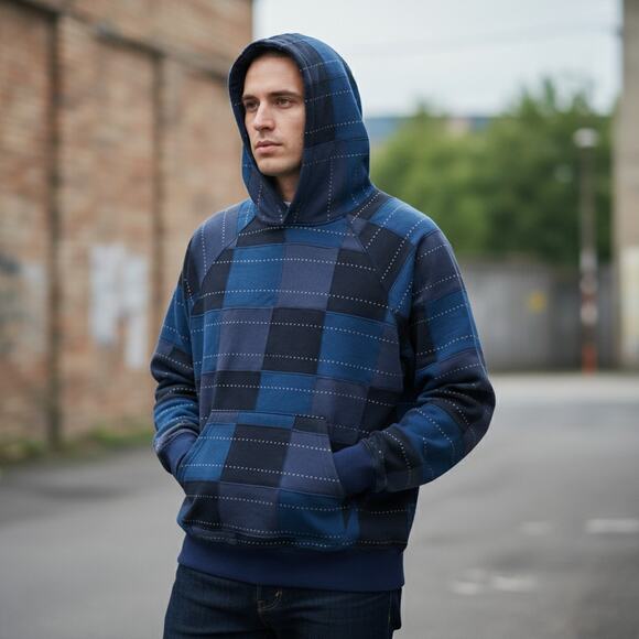 Samuel Zelig Patchwork Hoodie XL Navy Blue Heavyweight Cotton Sweatshirt NWOT - Picture 12 of 14